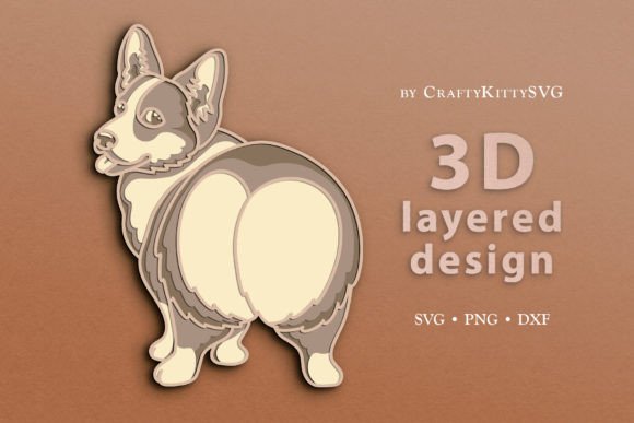 Corgi Dog Butt 3D Layer SVG Cut File for Crafting