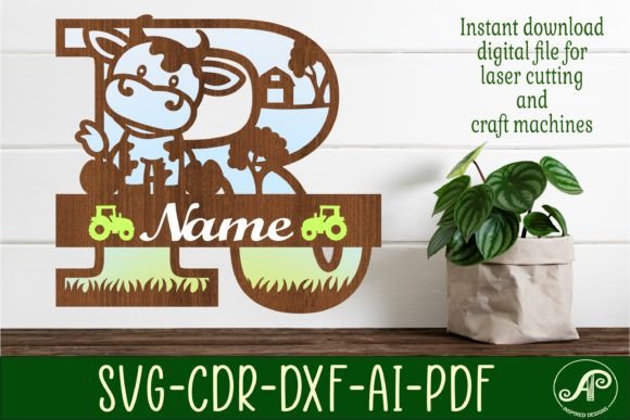Cow Capital Monogram Letter R SVG Cut