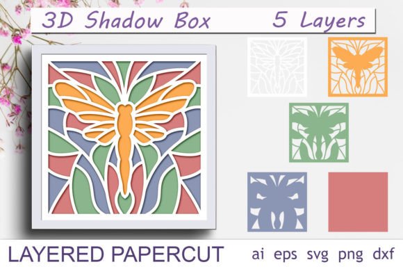 Elegant Dragonfly Stained Glass 3D Shadow Box Design