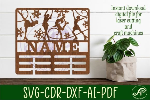 Elegant Ice Skater Female Medal Holder Name SVG Design