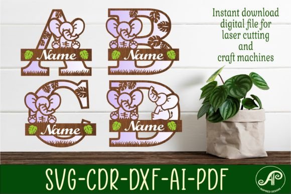 Elephant Monogram Letter Bundle SVG File
