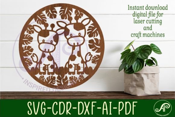 Giraffes Wall Art Sign SVG File: Creative Laser Cut Design
