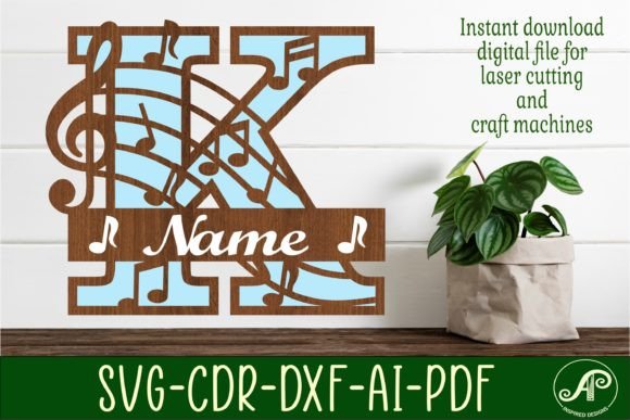 Music Monogram Letter K SVG Cut File