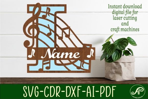 Music Monogram Letter L SVG Cut File for Crafting