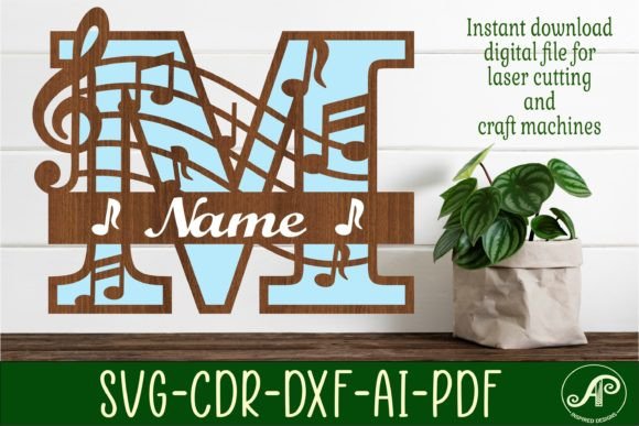 Music Monogram Letter M SVG Cut File