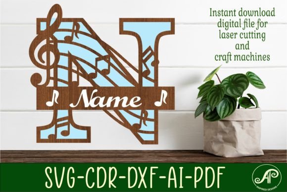 Music Monogram Letter N SVG Cut File for Custom Designs