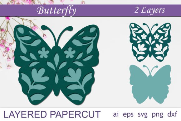 Papercut Layered Butterfly and Flowers Design