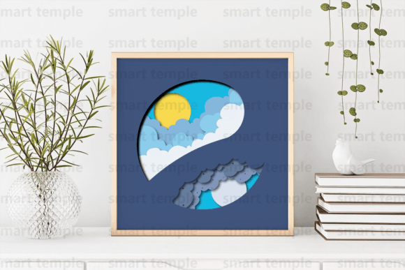 Sun Moon in Clouds Shadow Box: Layered Paper Cutting Design
