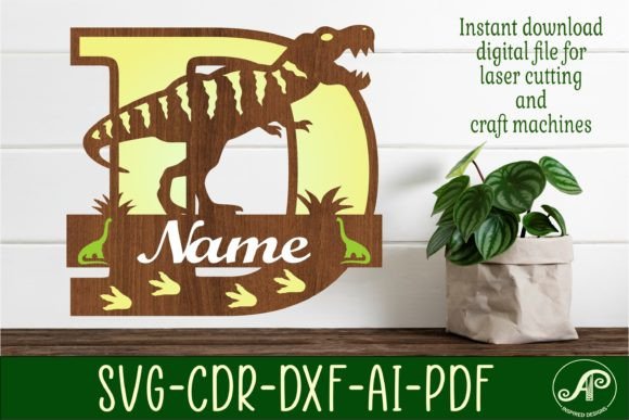 T Rex Monogram Capital Letter D SVG File