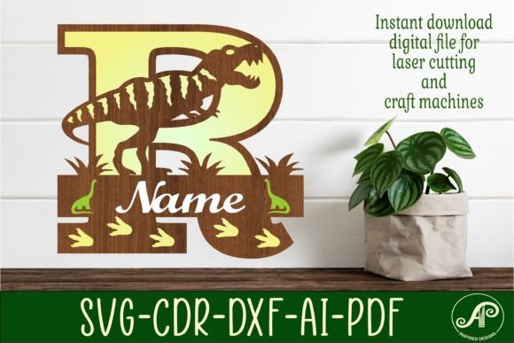 T Rex Monogram Capital Letter R SVG File